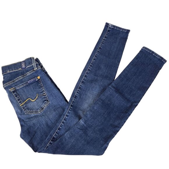 Skinny Slim Medium Wash Distressed Blue Jean Denim 7 For All Mankind Gwenevee 25 - Picture 1 of 11